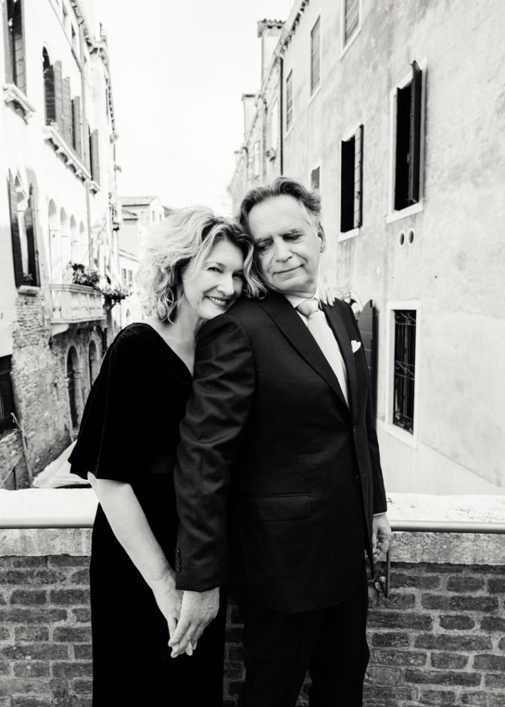 Newlyweds in Venice wearing black