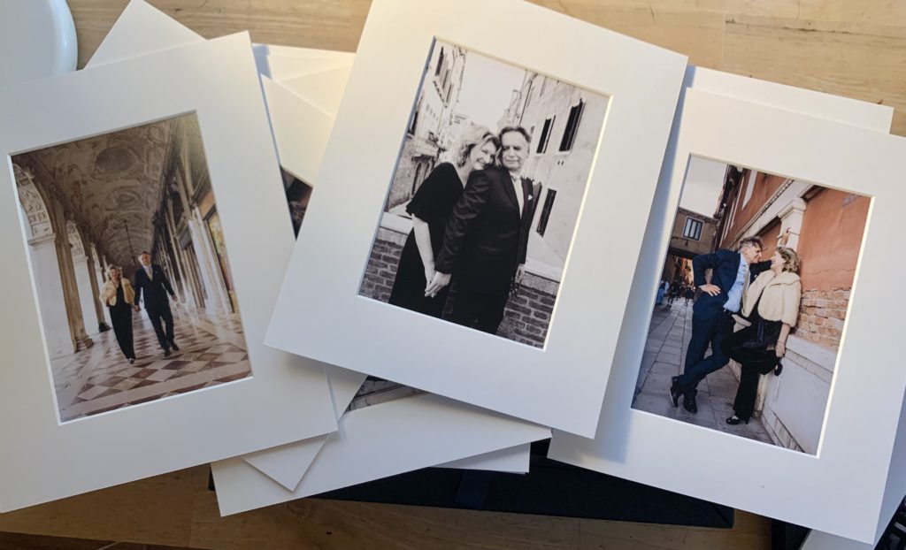 Matted photographs of a couple in Venice